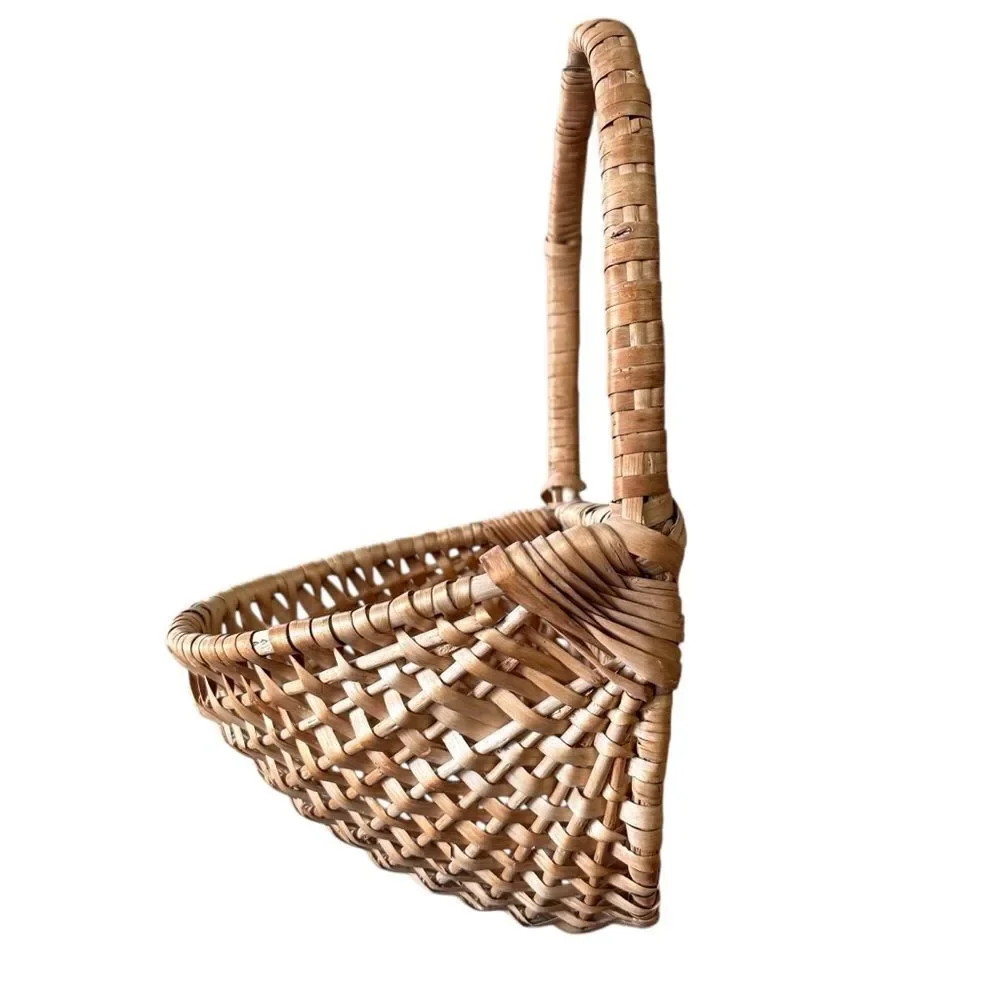 Vintage Woven Wall Basket with Handle Tan Colored